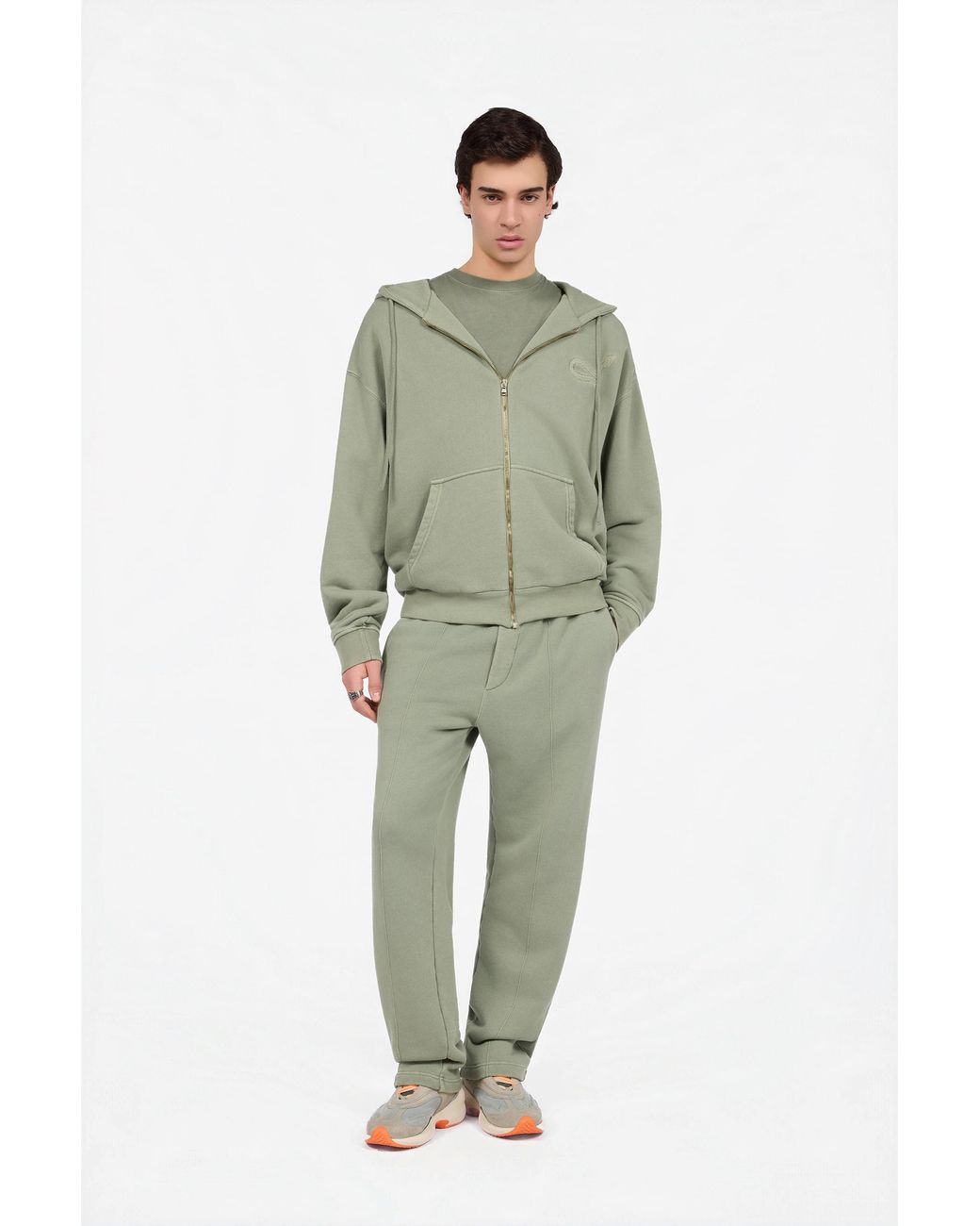 Roberto Cavalli Green Sage Hoodie With Embroidered Snake for men