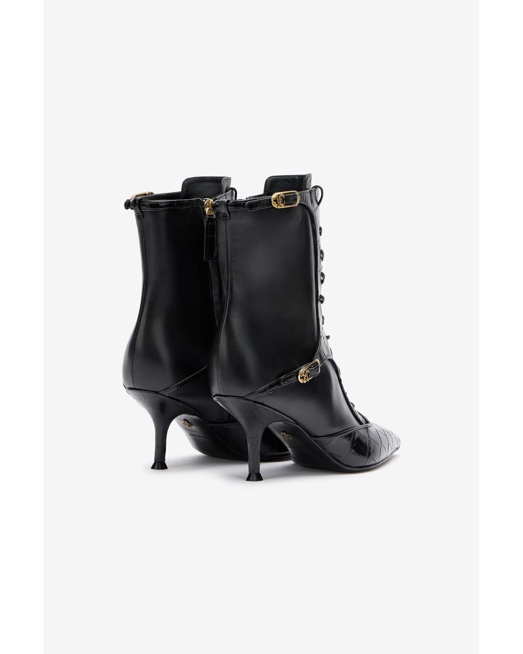 Roberto Cavalli Black Crocodile-Effect Lace-Up Ankle Boots