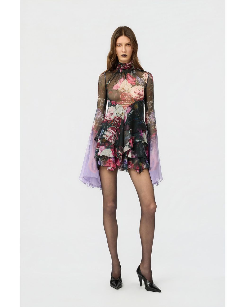Roberto Cavalli Multicolor Silk Mini Dress With Fiammingo Flowers Print
