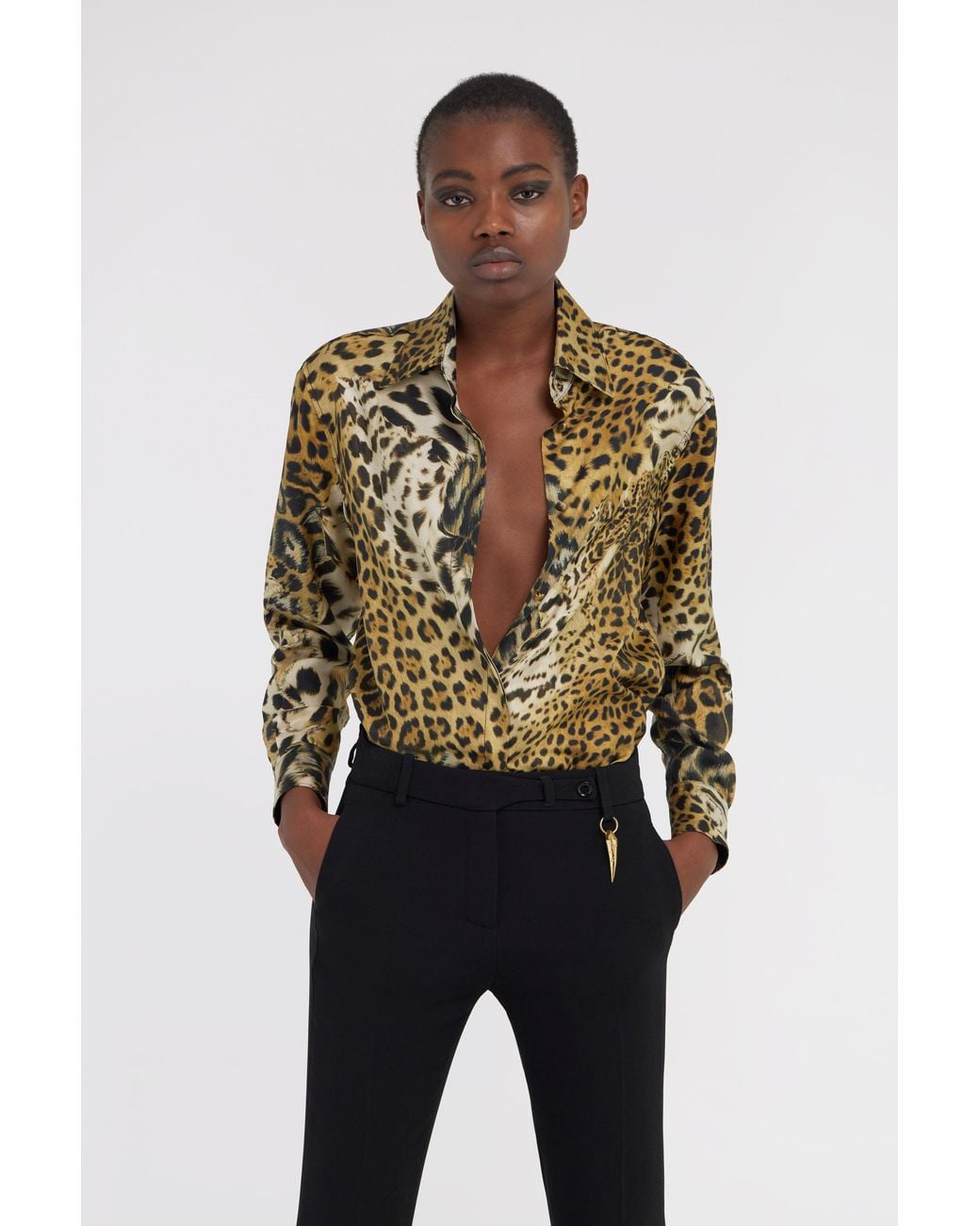 Roberto Cavalli Multicolor Jaguar Skin Print Shirt