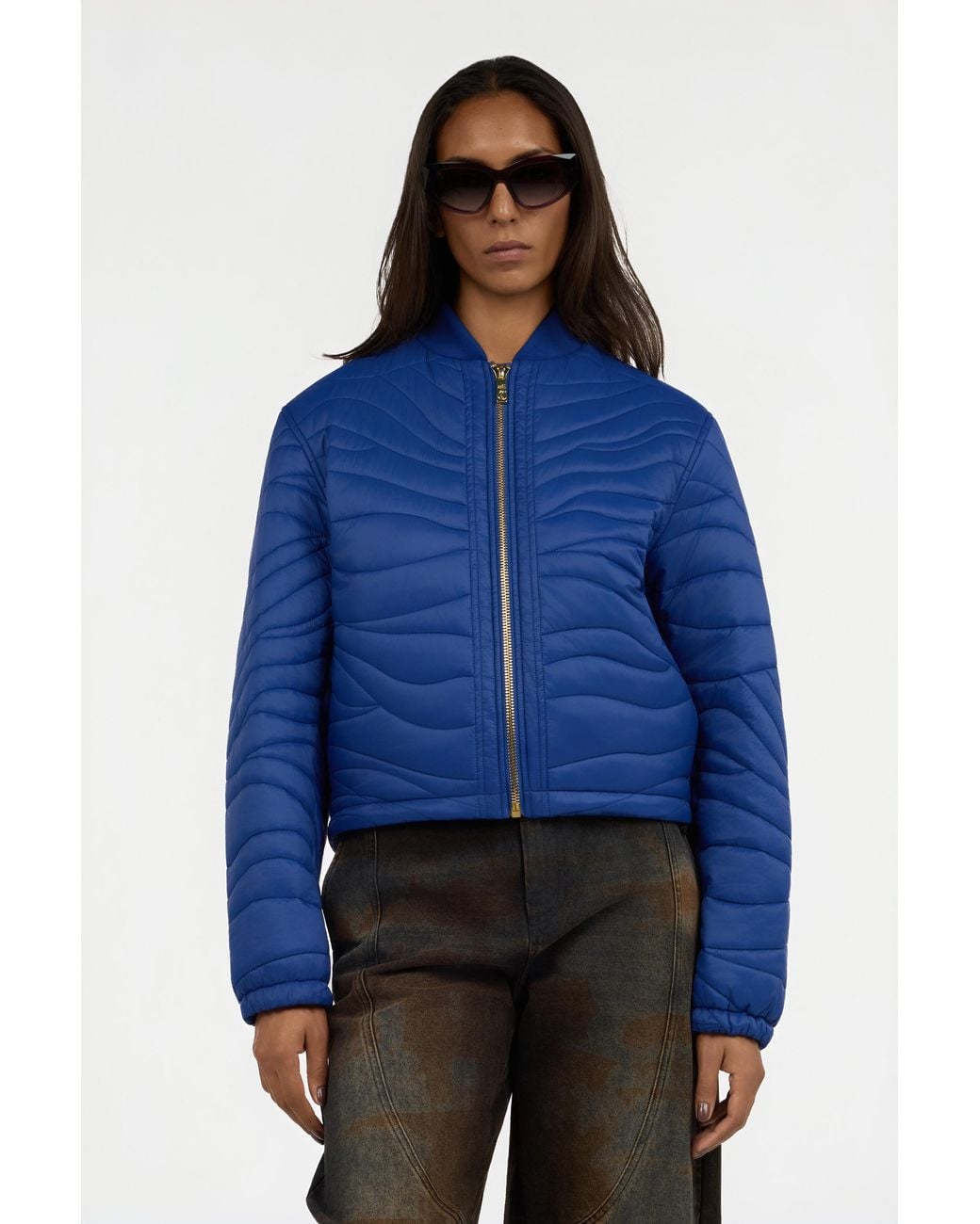 Roberto Cavalli Blue Quilted Bomber Jacket
