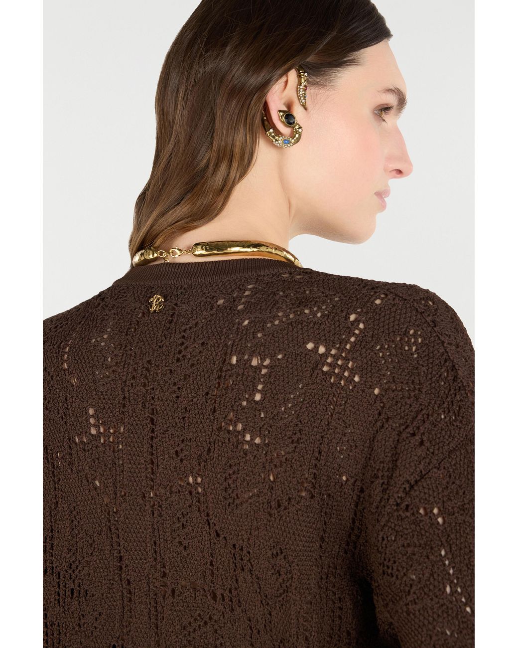 Roberto Cavalli Brown Pullover Mit Häkeleffekt