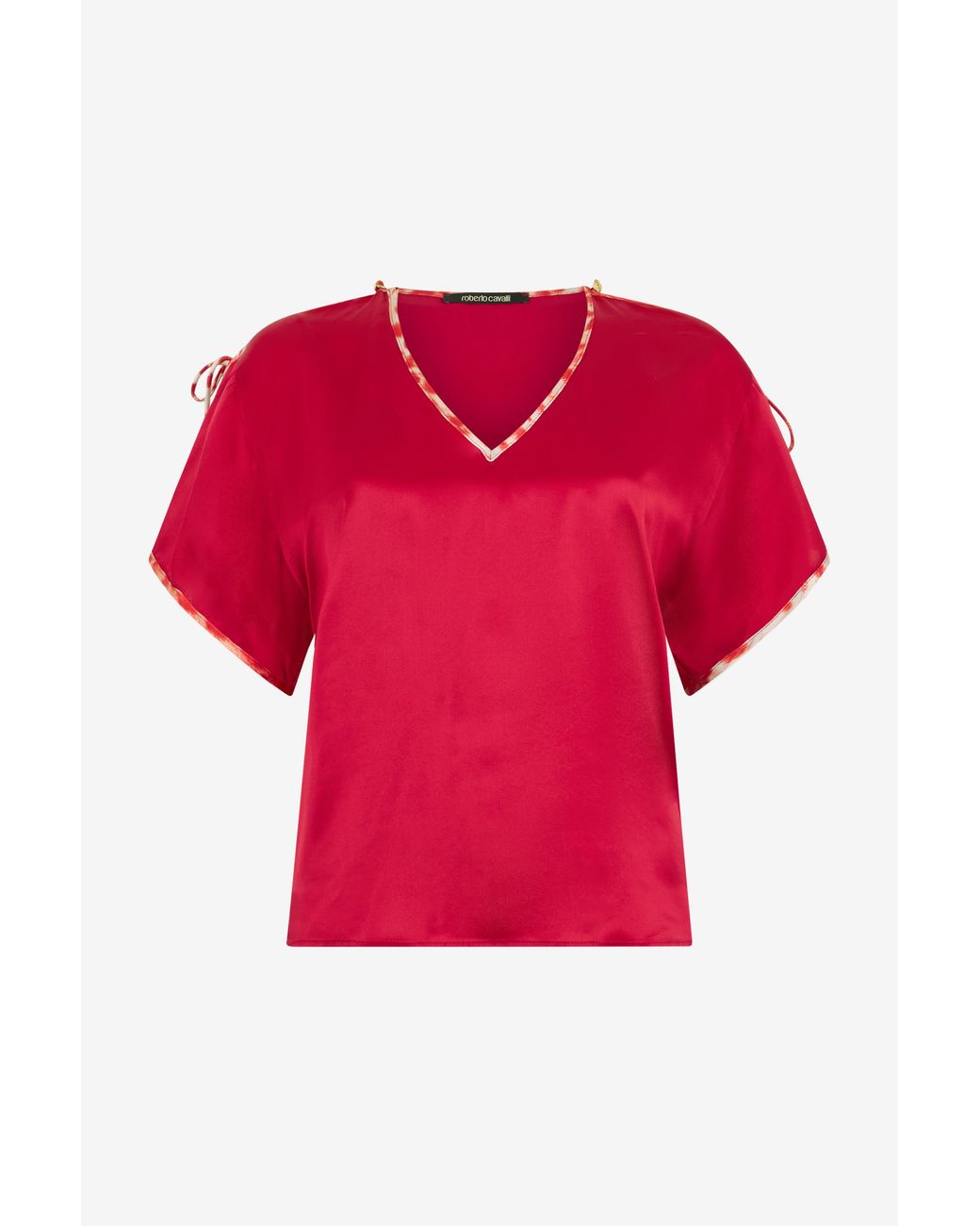 Roberto Cavalli Red Silk Tie-Shoulder Top