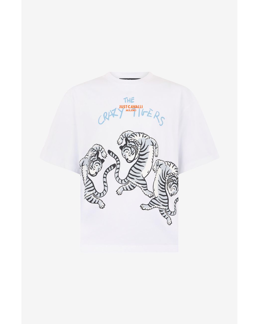 Roberto Cavalli White T-Shirt With Printed Tigers for men
