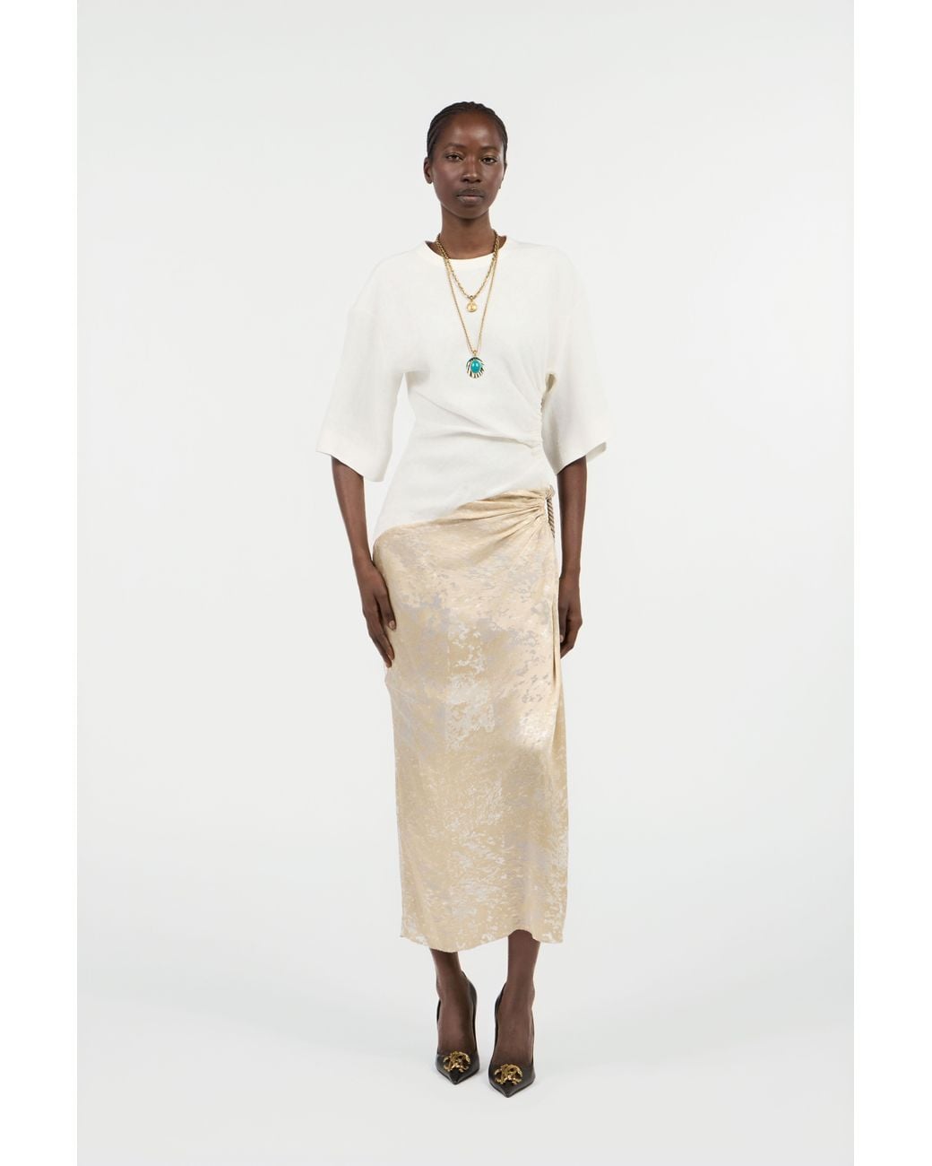 Roberto Cavalli White Abstract Print On Silk Viscose Devore Dress