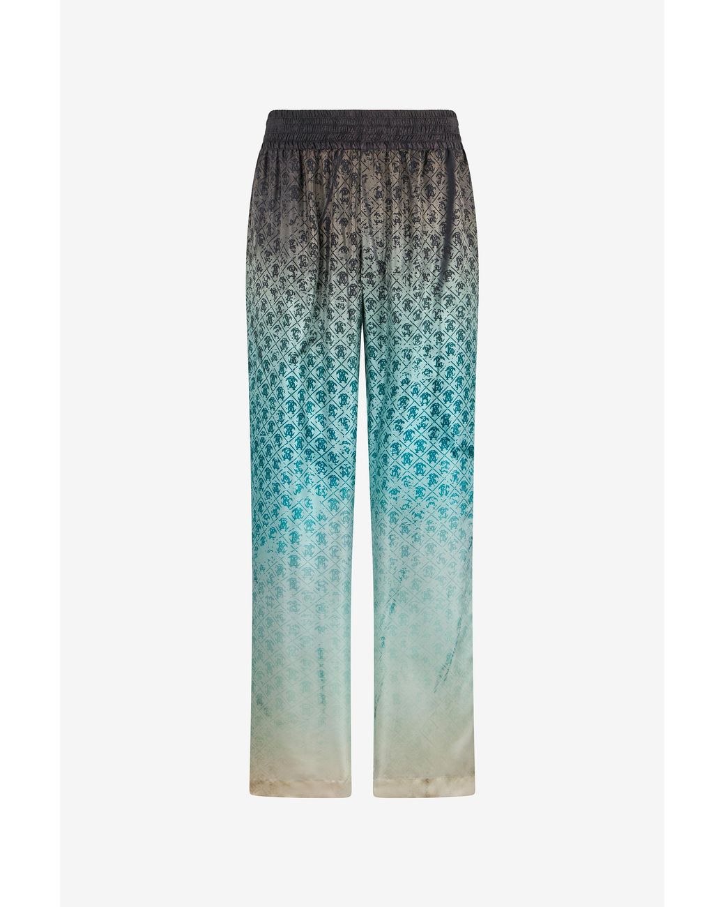 Roberto Cavalli Green Monogram Print Silk Trousers for men
