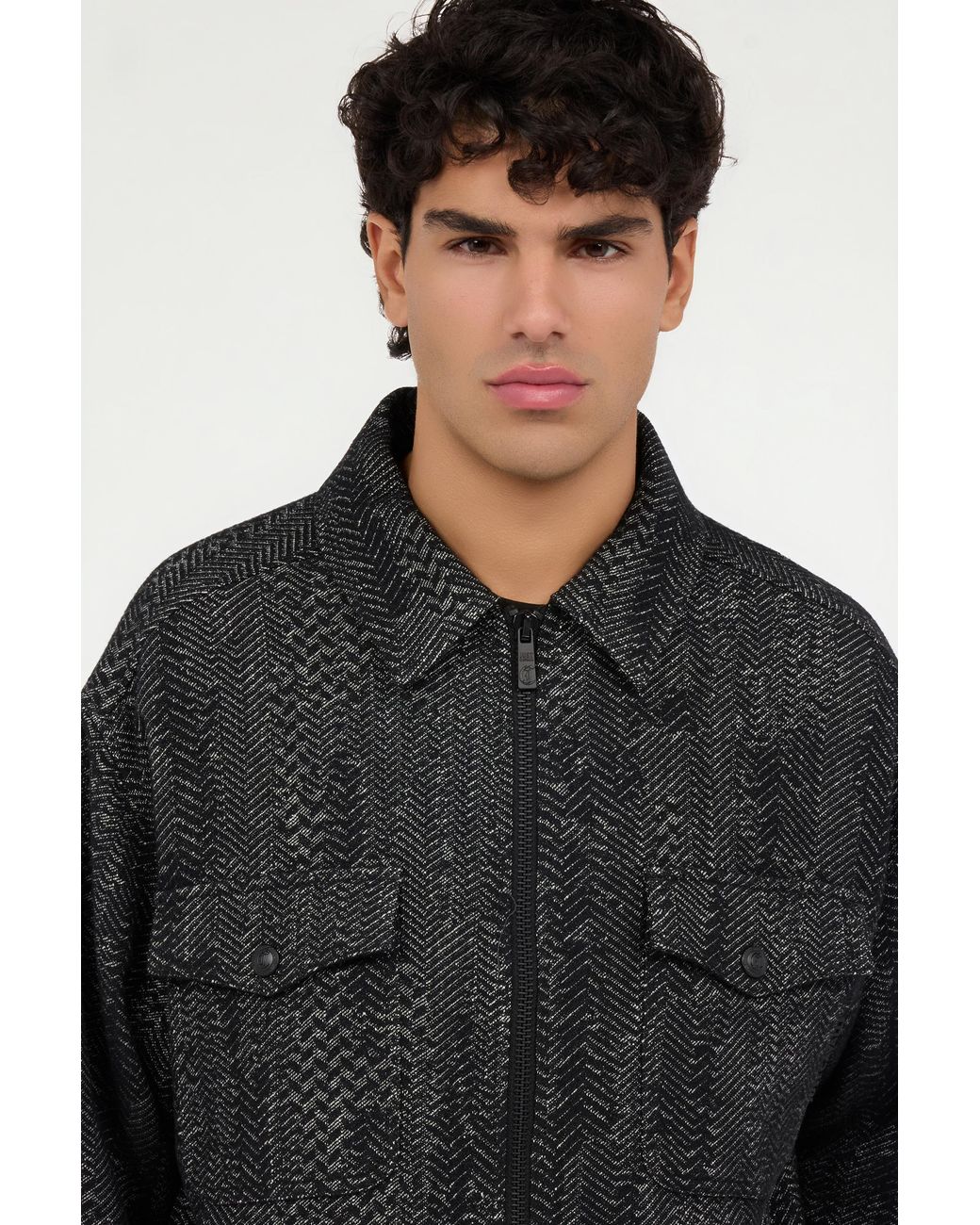 Roberto Cavalli Black Cotton And Wool Zip Overshirt for men