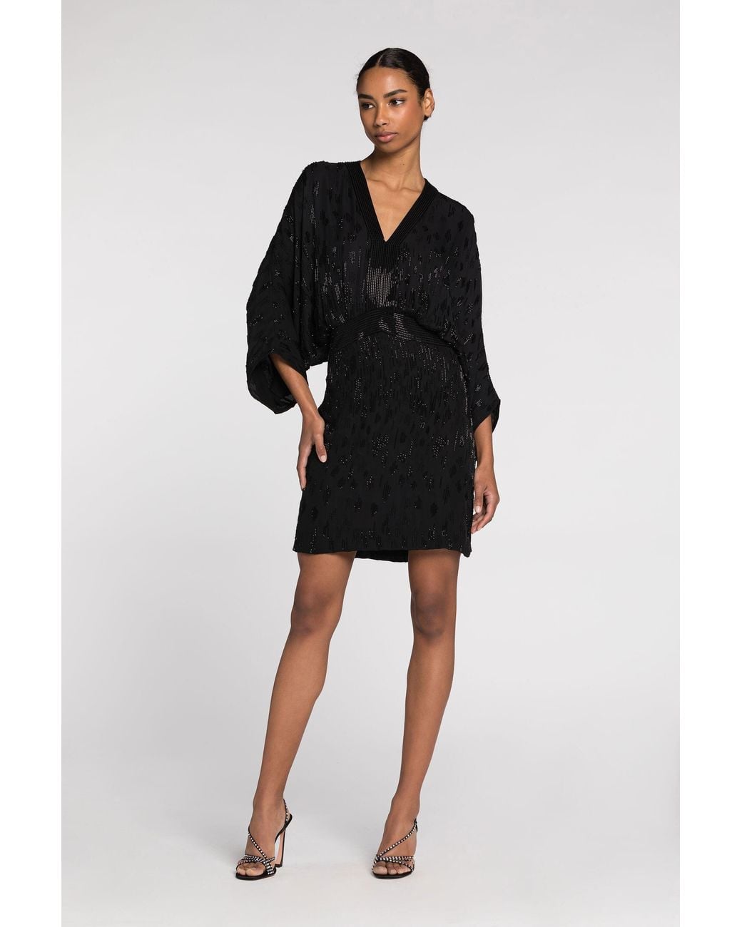 Roberto Cavalli Black Bead-Embellished Short Silk Dress
