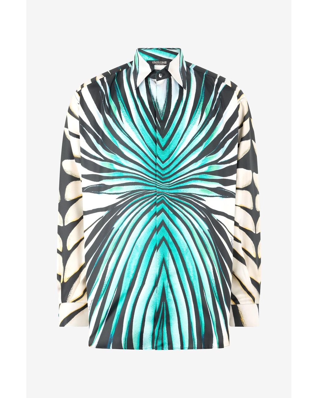 Roberto Cavalli Green Ray Of Sea Print Shirt for men