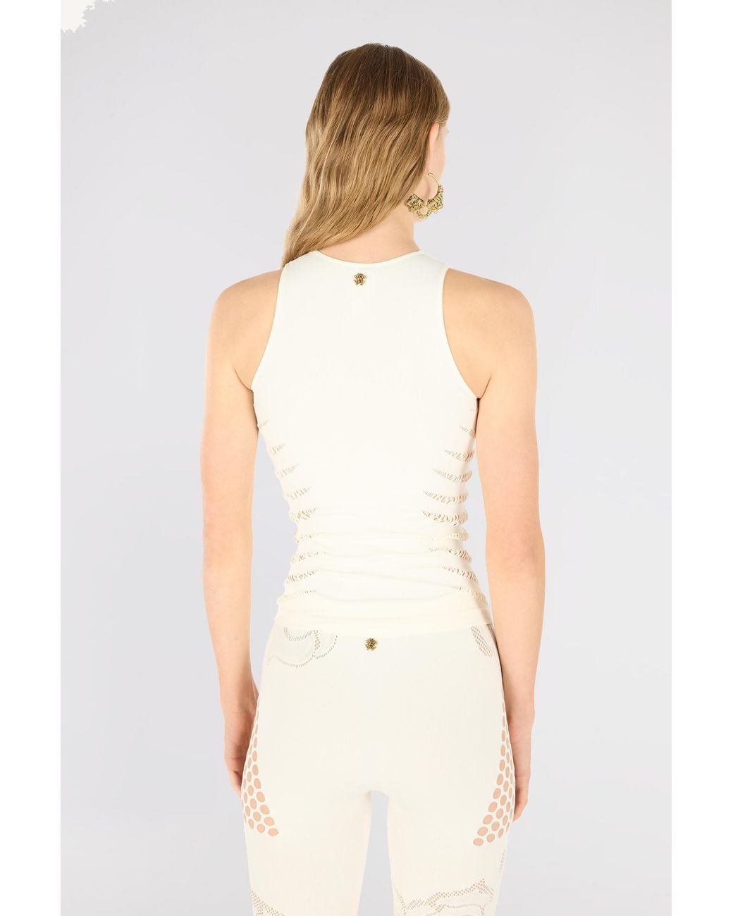 Roberto Cavalli Natural Tank Top With Perforated Zebra Pattern