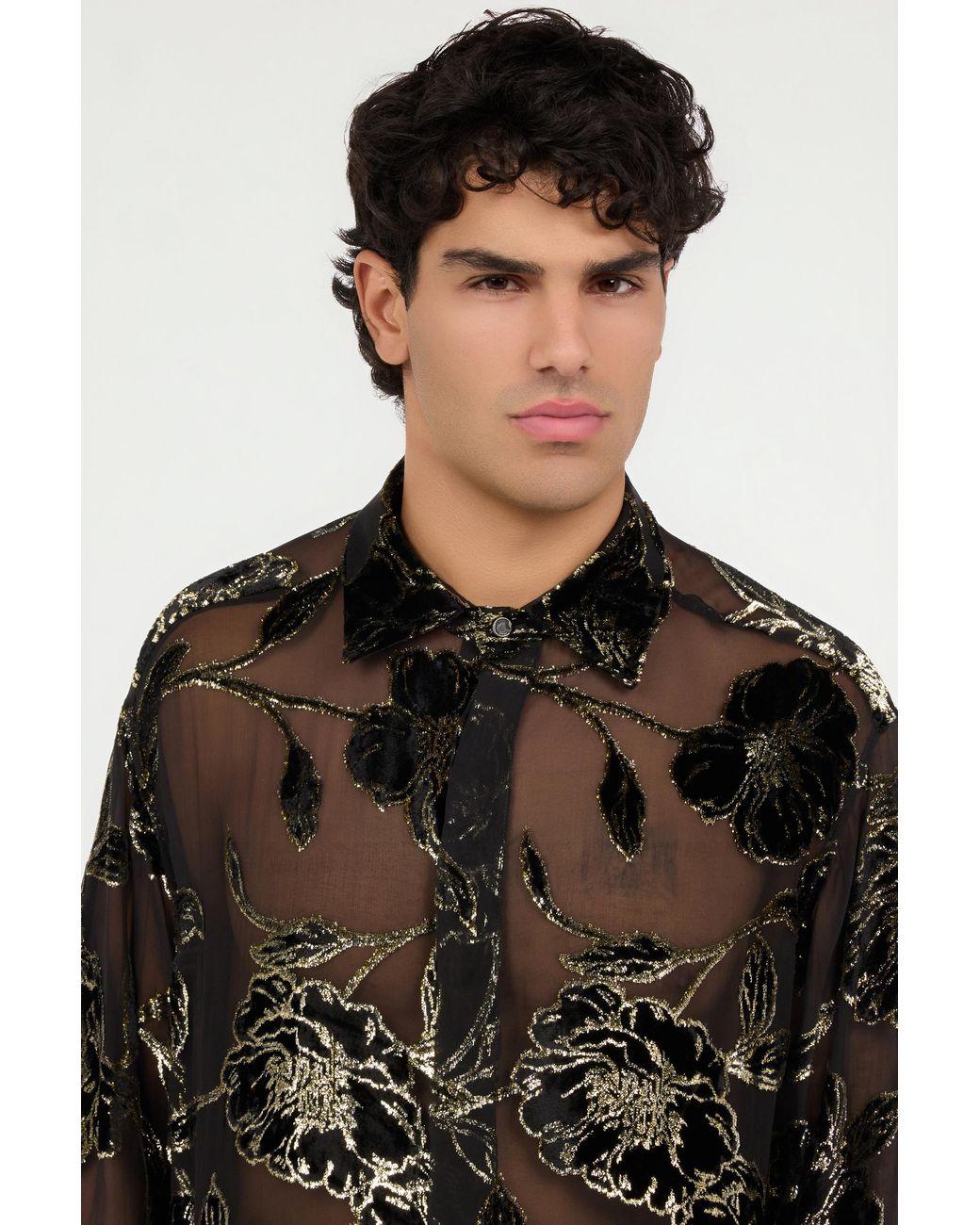 Roberto Cavalli Black And See-Through Shirt With Floral Pattern for men