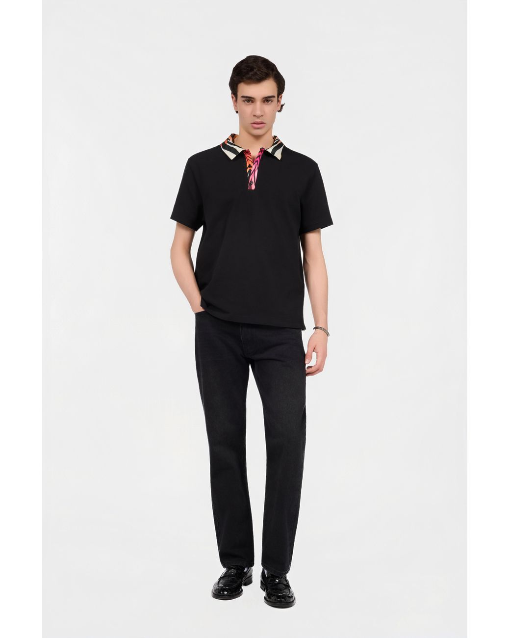 Roberto Cavalli Black Ray Of Paradise Print Polo for men
