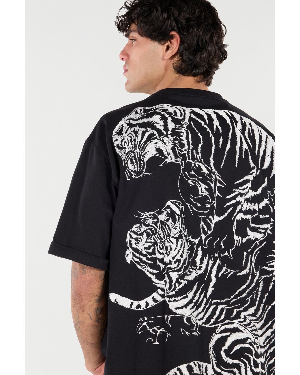 Roberto Cavalli Black Cotton T-Shirt With Tigers And Logo for men