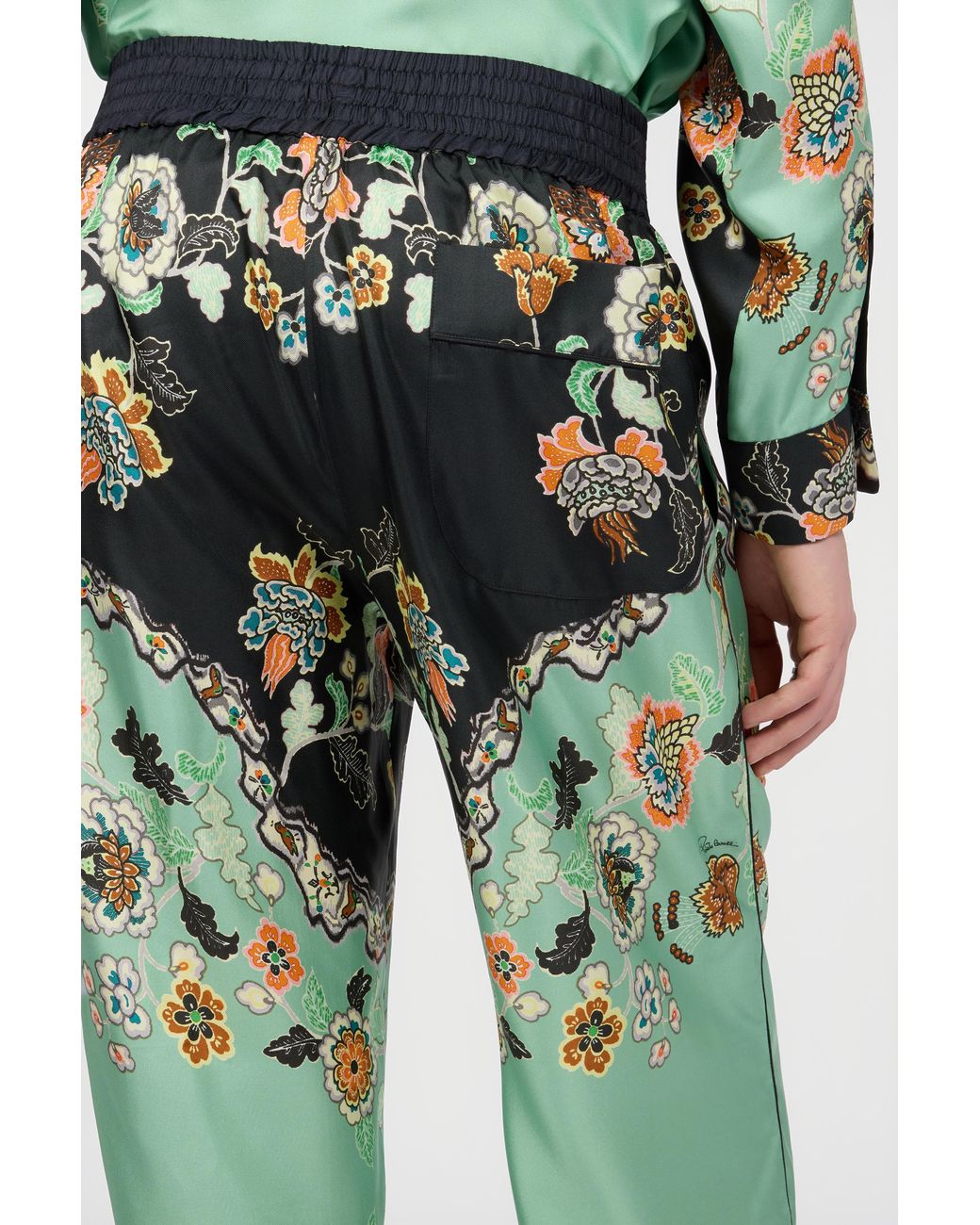 Roberto Cavalli Green Kimono Print Trousers for men