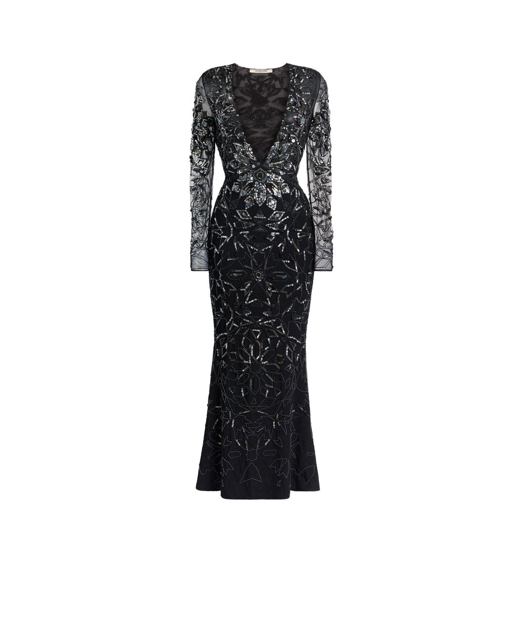 Roberto Cavalli Black Mosaic Embellished Fishtail Dress