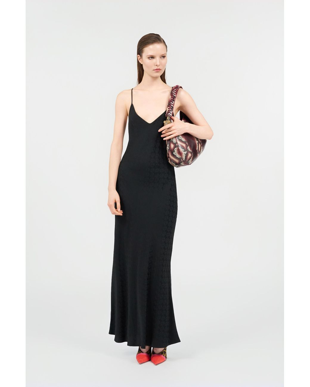 Roberto Cavalli Black Silk Maxi Dress With Monogram Rc