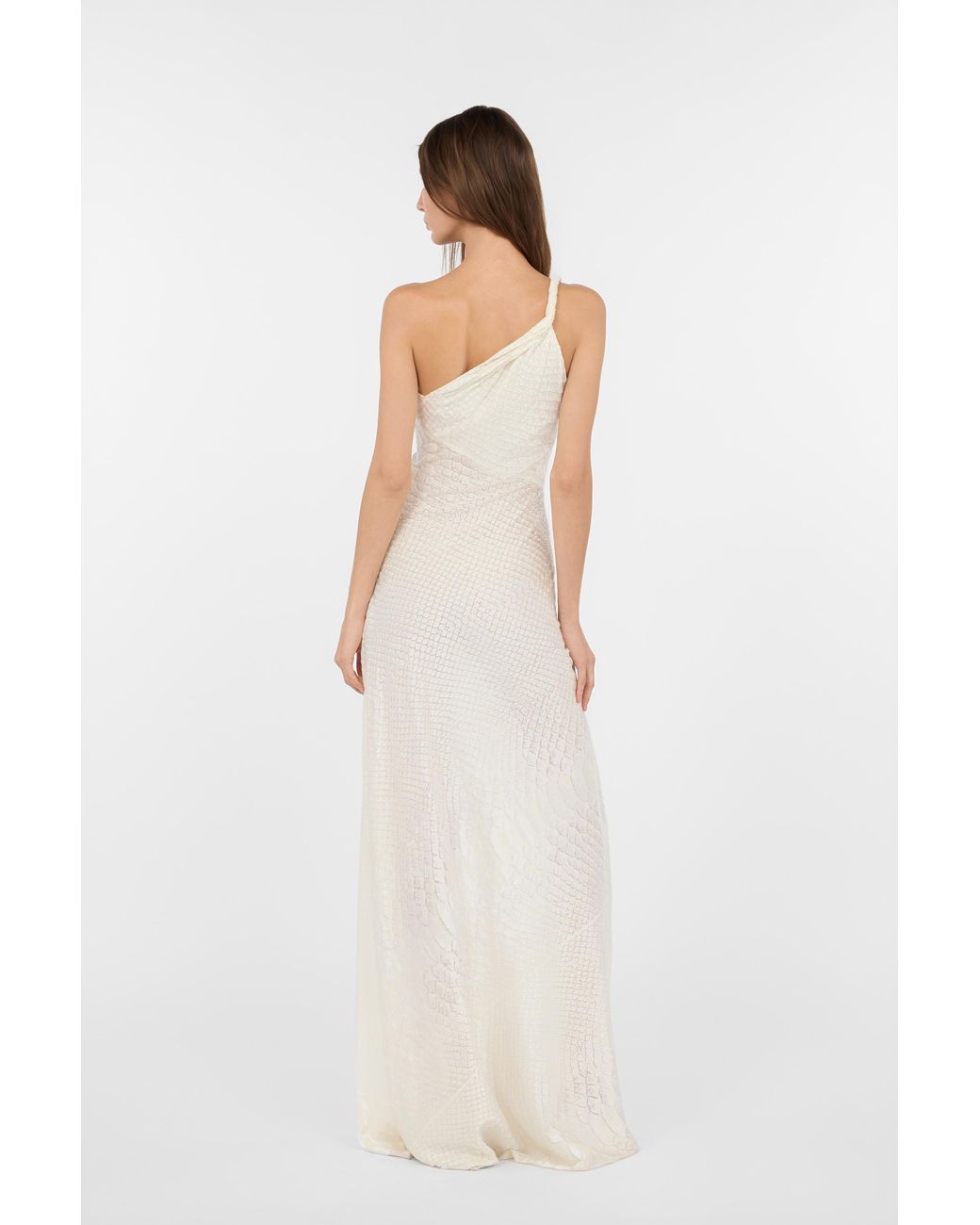 Roberto Cavalli White One-Shoulder Dress With Serpentine Print