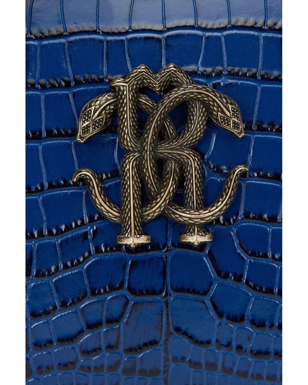 Roberto Cavalli Blue Croc-Effect Top Handle Bag