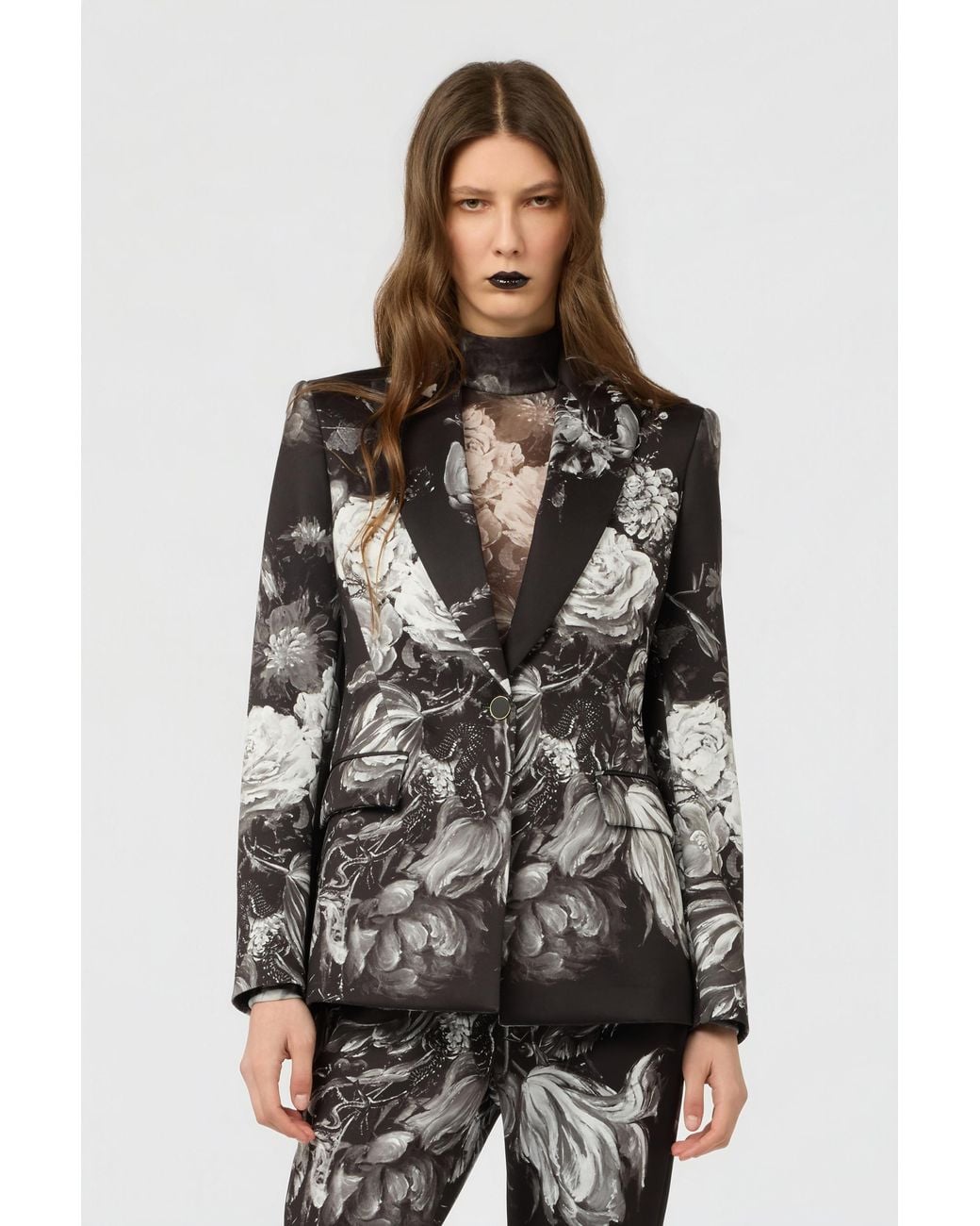 Roberto Cavalli Black Fiammingo Flowers Print Jacket