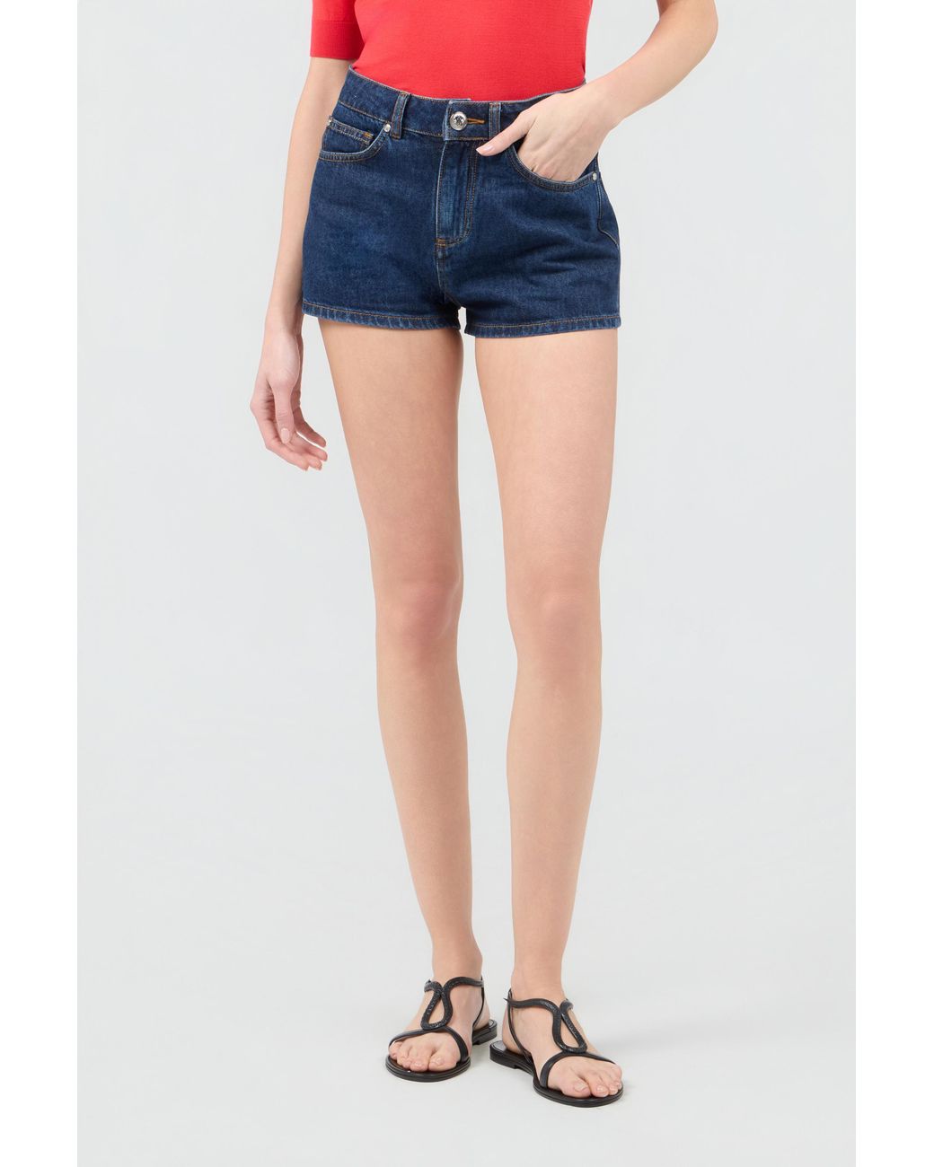 Roberto Cavalli Blue Jeans Shorts With Crystal Monogram Rc