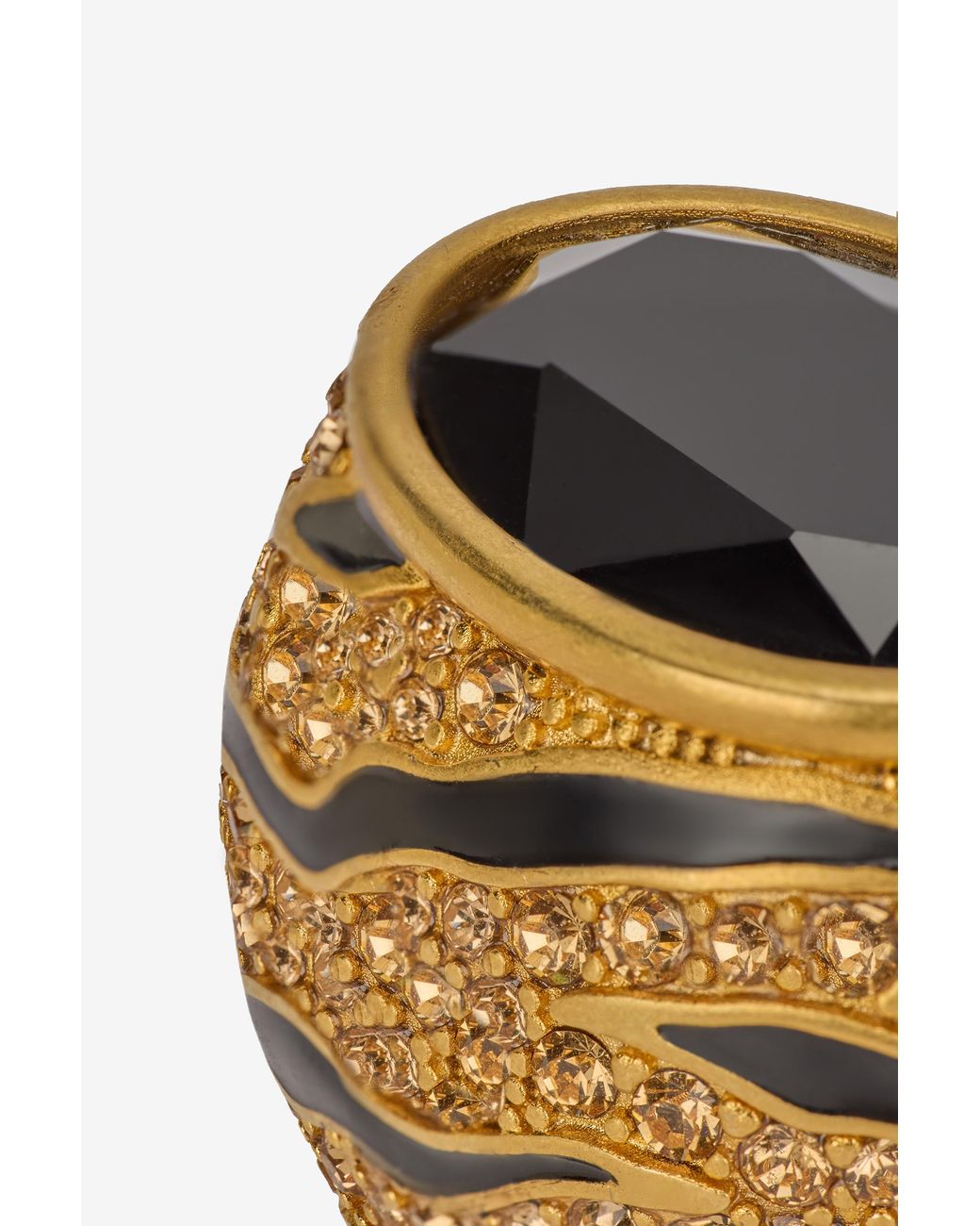 Roberto Cavalli Metallic Cocktail Ring With Crystals And Tiger Skin Pattern