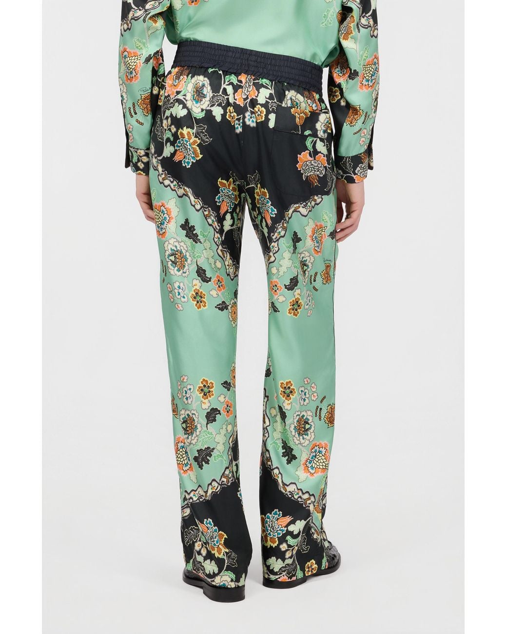 Roberto Cavalli Green Kimono Print Trousers for men