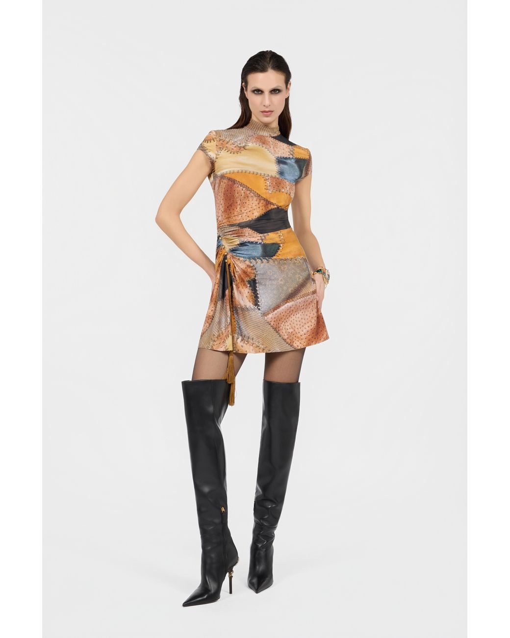 Roberto Cavalli White Mini Dress With Patchwork Print