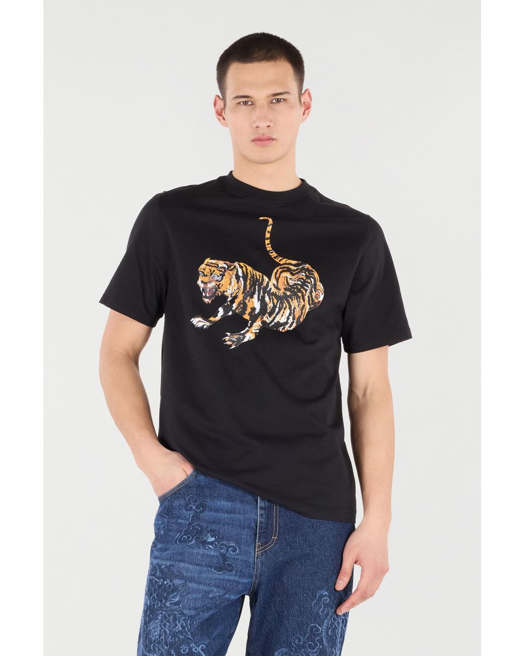 Roberto Cavalli Black Cotton T-Shirt With Tiger for men