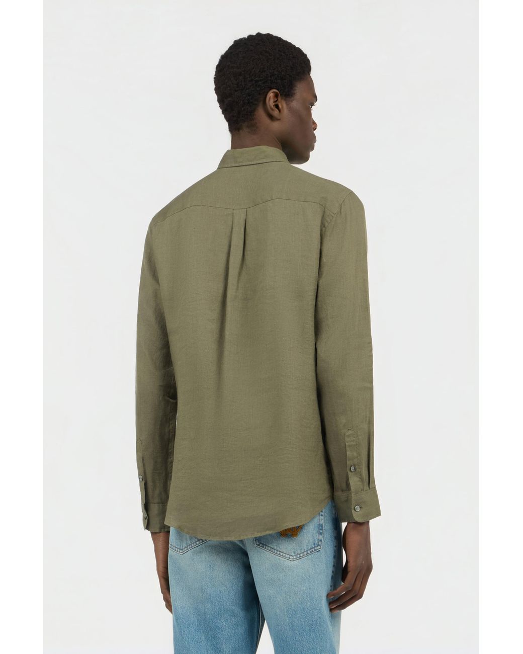 Roberto Cavalli Green Military Linen Shirt for men