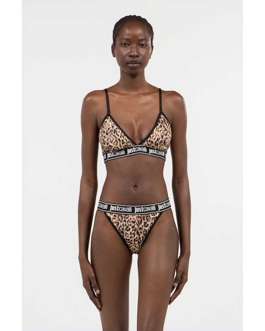 Roberto Cavalli Black Jaguar Skin Print Triangle Bra