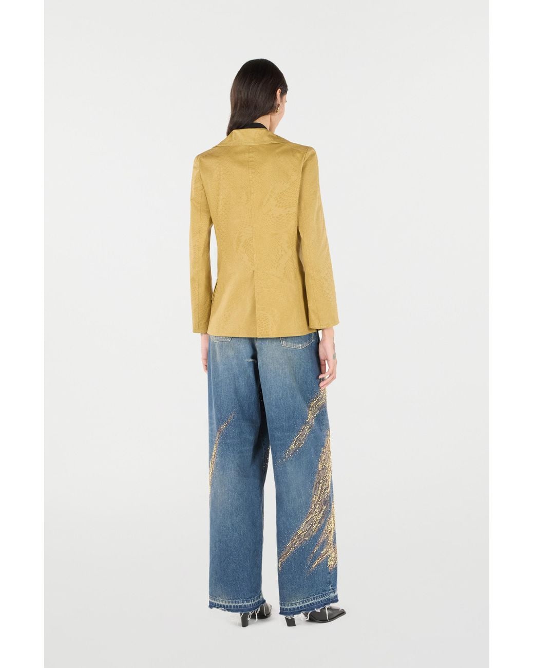 Roberto Cavalli Yellow Double-Breasted Jacket With Python Pattern