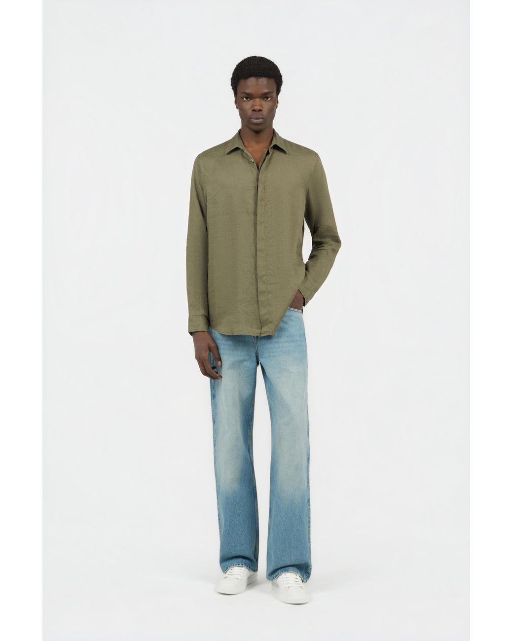 Roberto Cavalli Green Military Linen Shirt for men