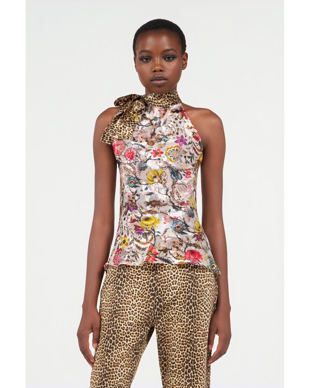 Roberto Cavalli White Top With Florentine Flowers Print