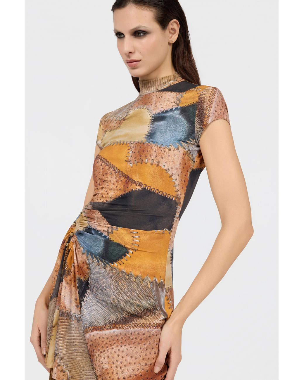 Roberto Cavalli White Mini Dress With Patchwork Print