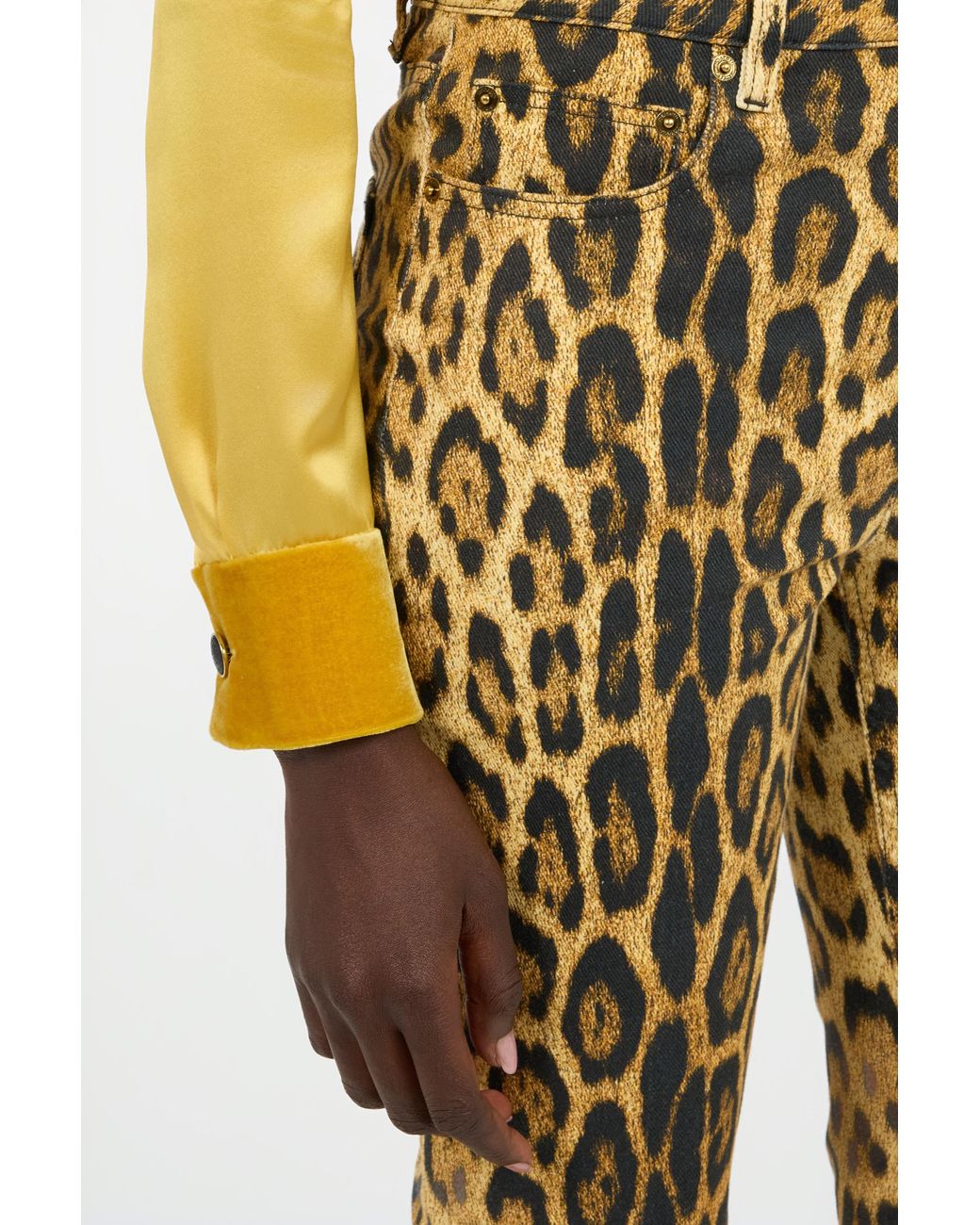 Roberto Cavalli Multicolor Denim Jeans With Jaguar Skin Print