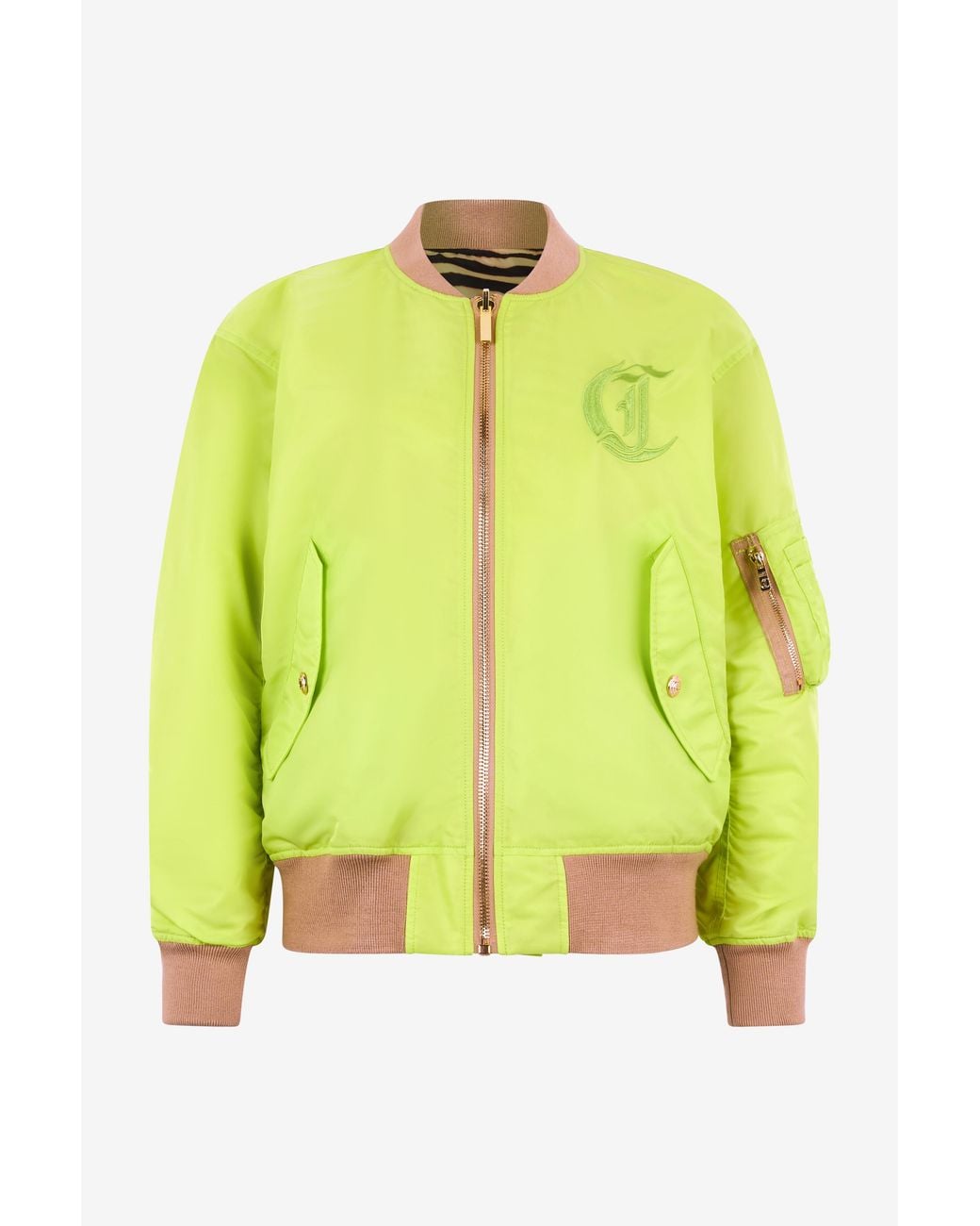 Roberto Cavalli Yellow Bomber Jacket With Jc Monogram