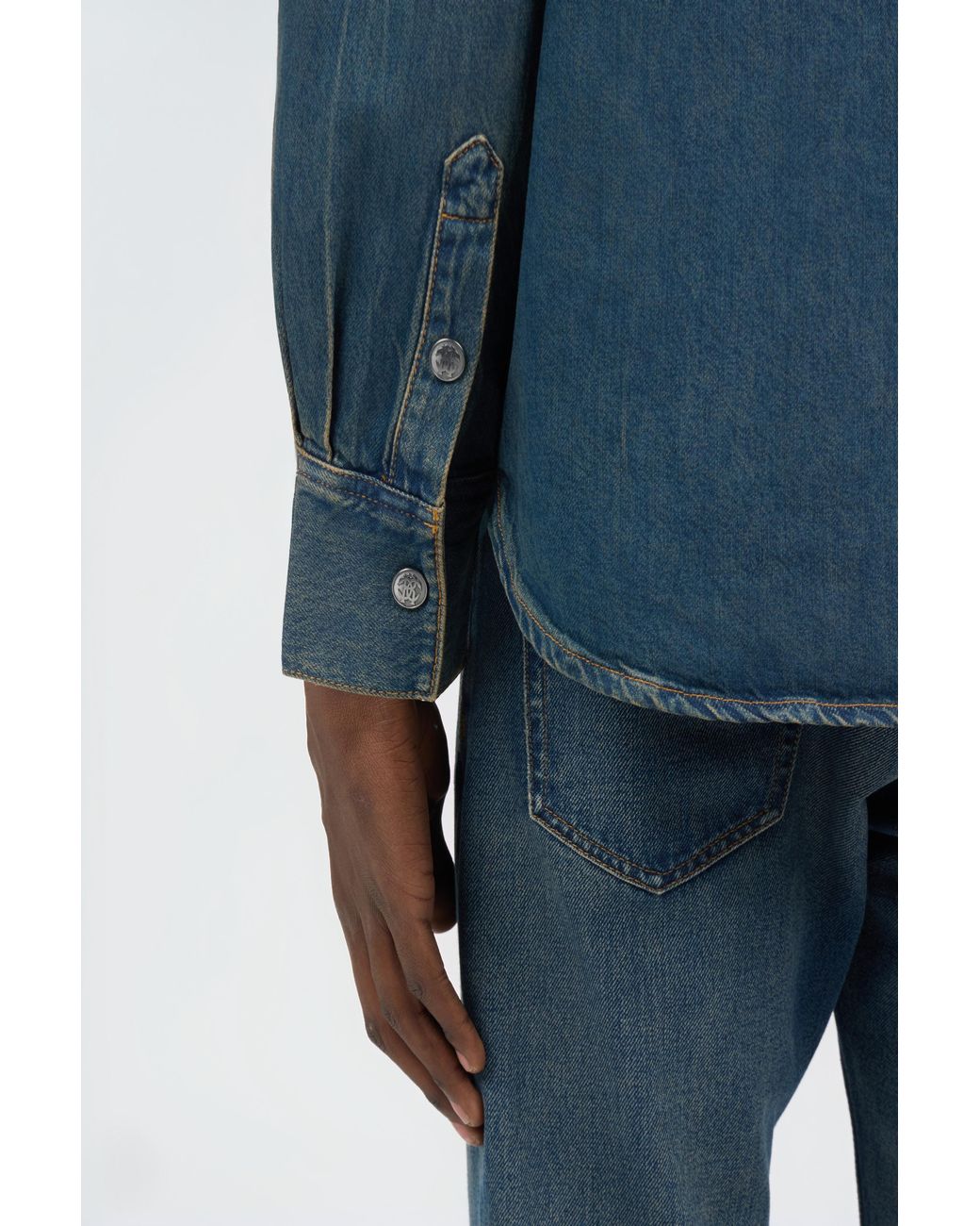 Roberto Cavalli Blue Denim Shirt With Monogram Rc for men