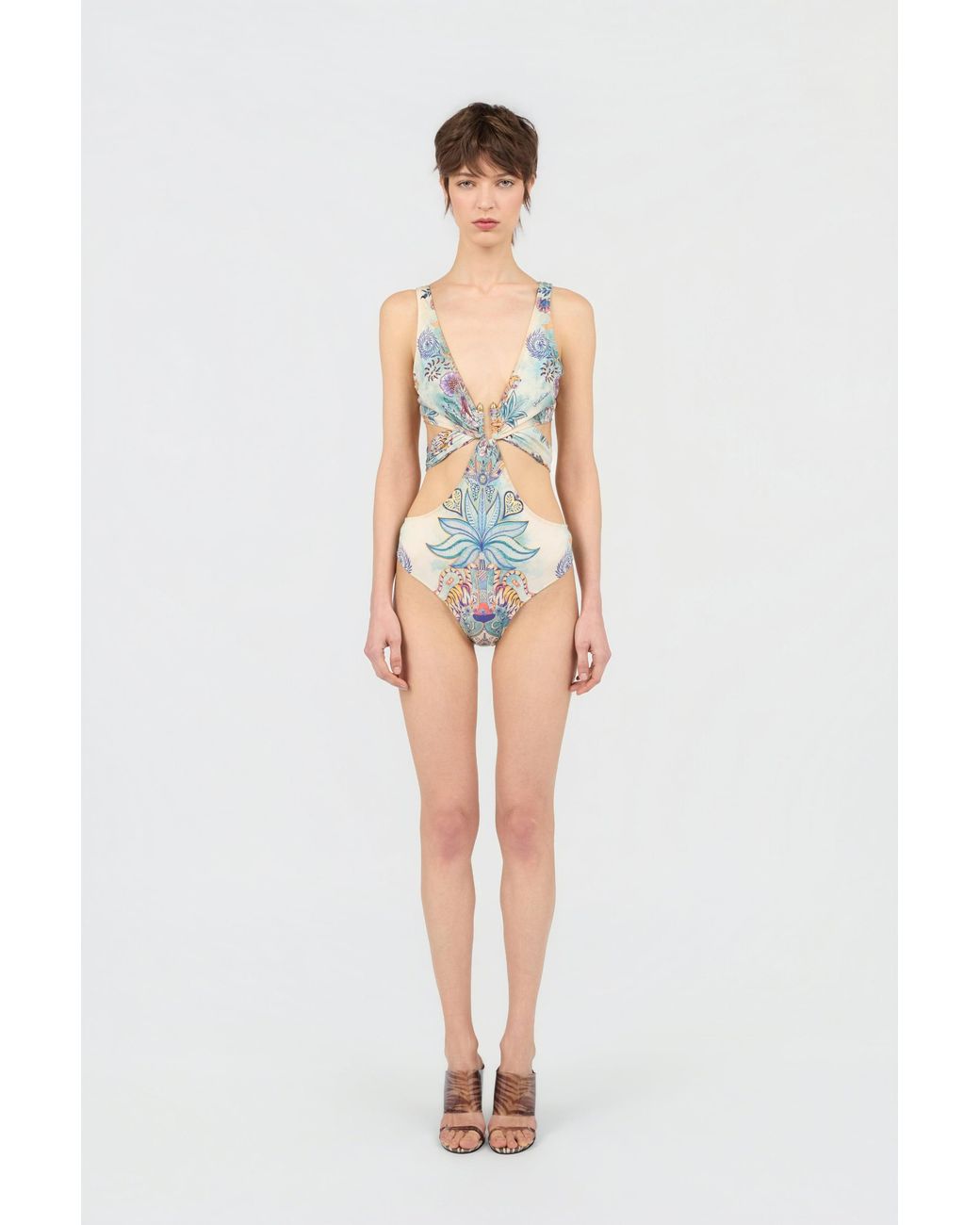 Roberto Cavalli White Tropical Garden Print One-Piece Swimsuit
