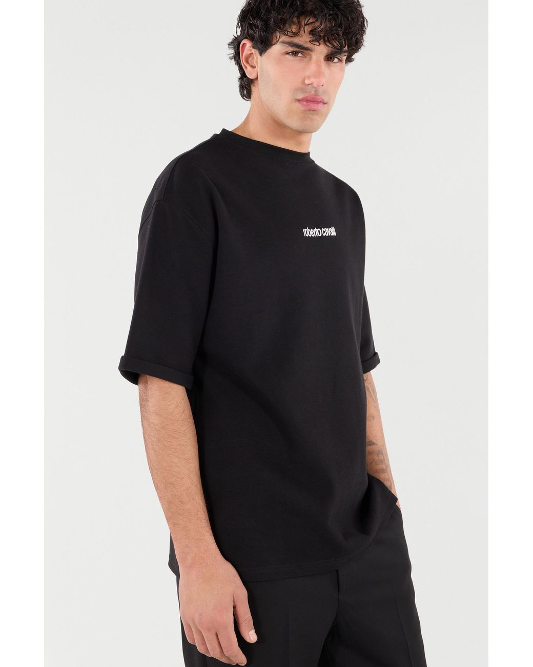 Roberto Cavalli Black T-Shirt With Embroidered Logo for men