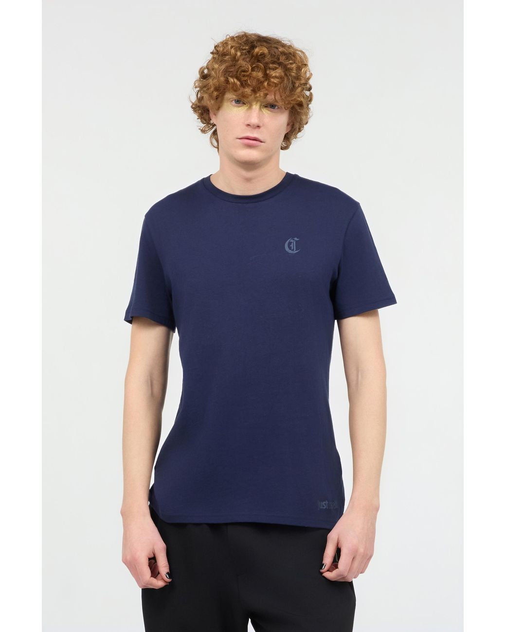 Roberto Cavalli Blue Cotton T-Shirt With Logo for men