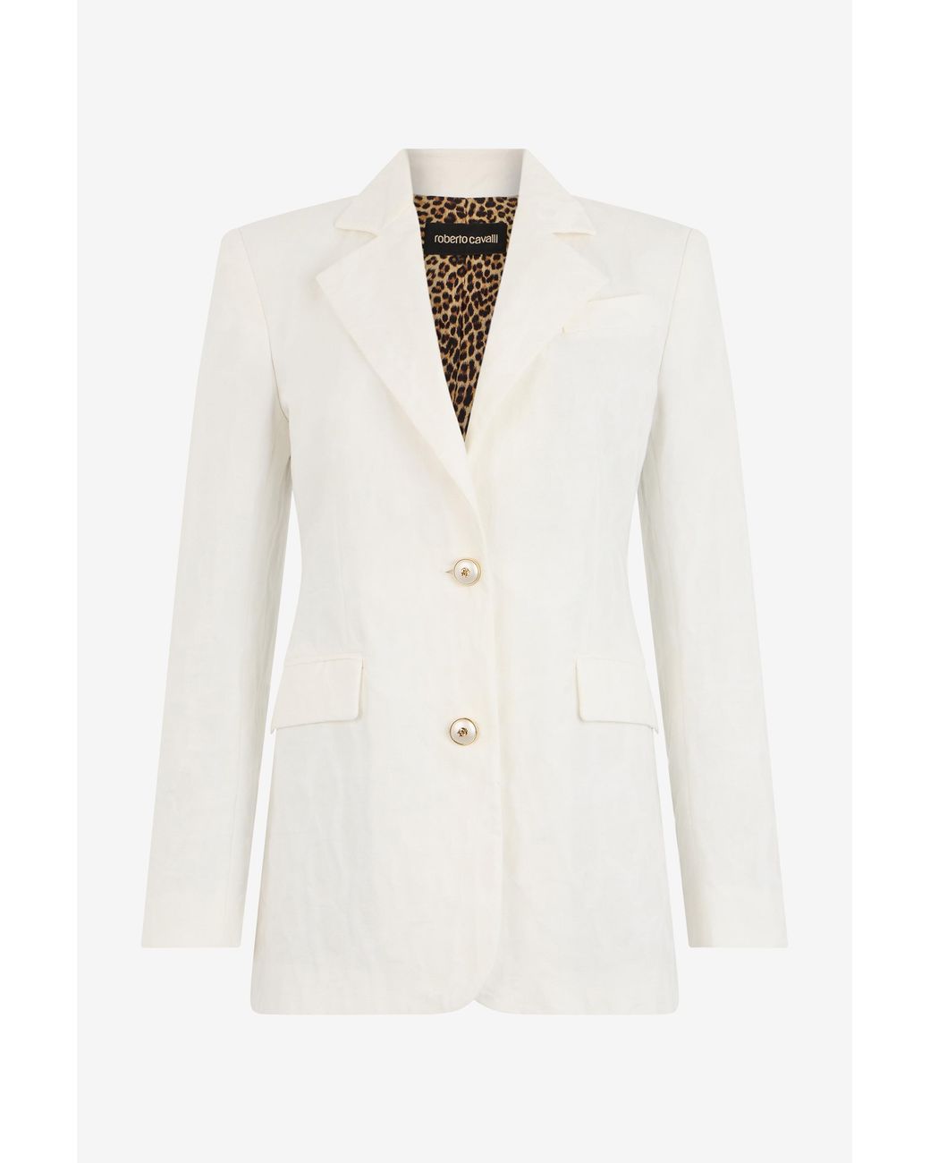 Roberto Cavalli Natural Cotton Jacquard Blazer With Leopard Print