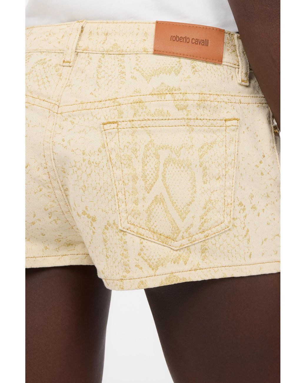 Roberto Cavalli Natural Micro Shorts With Python Pattern