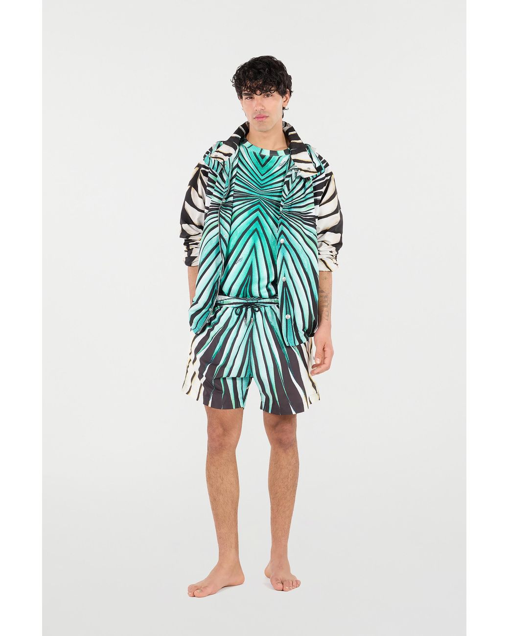 Roberto Cavalli Green Ray Of Sea Print Bomber for men