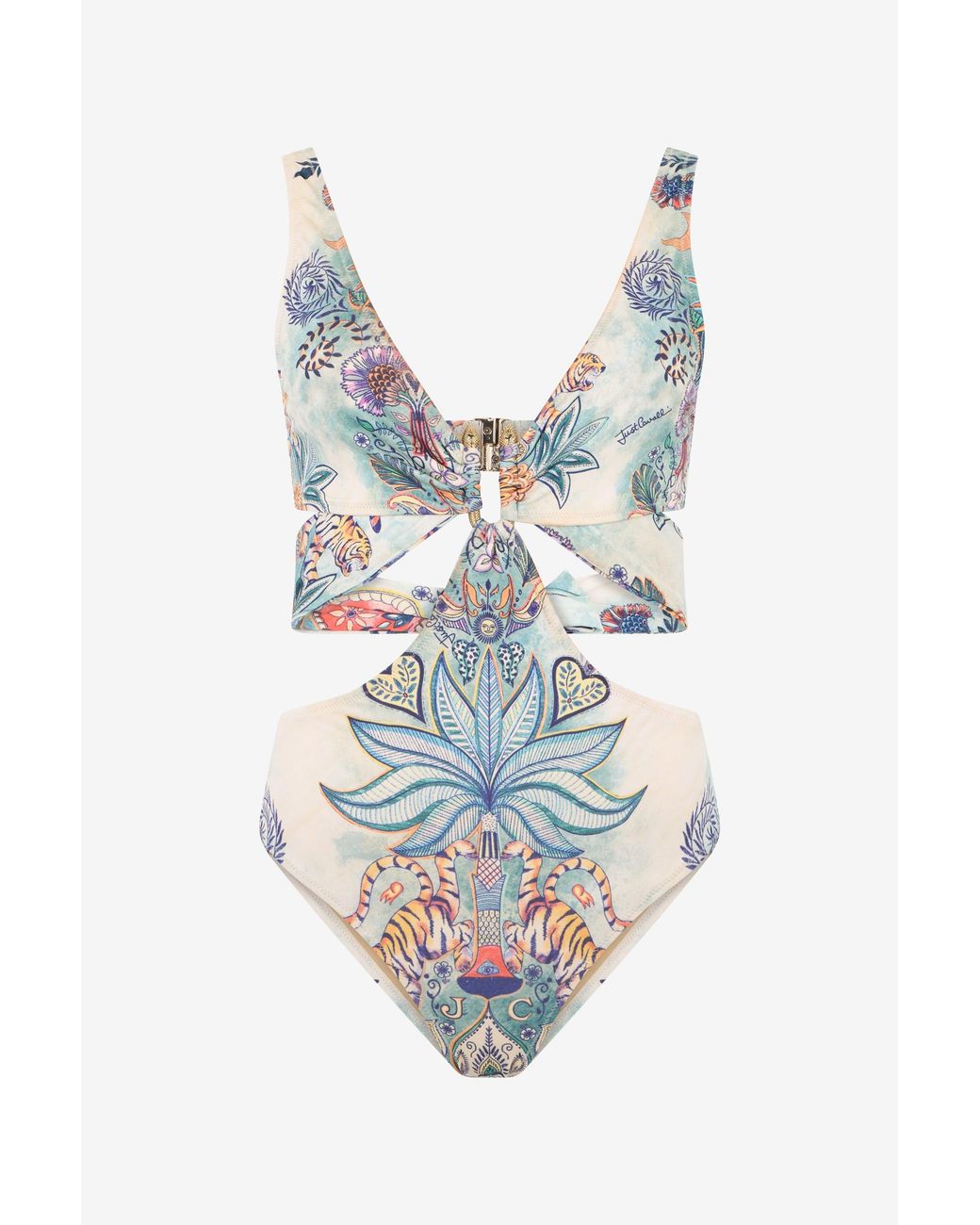 Roberto Cavalli White Tropical Garden Print One-Piece Swimsuit