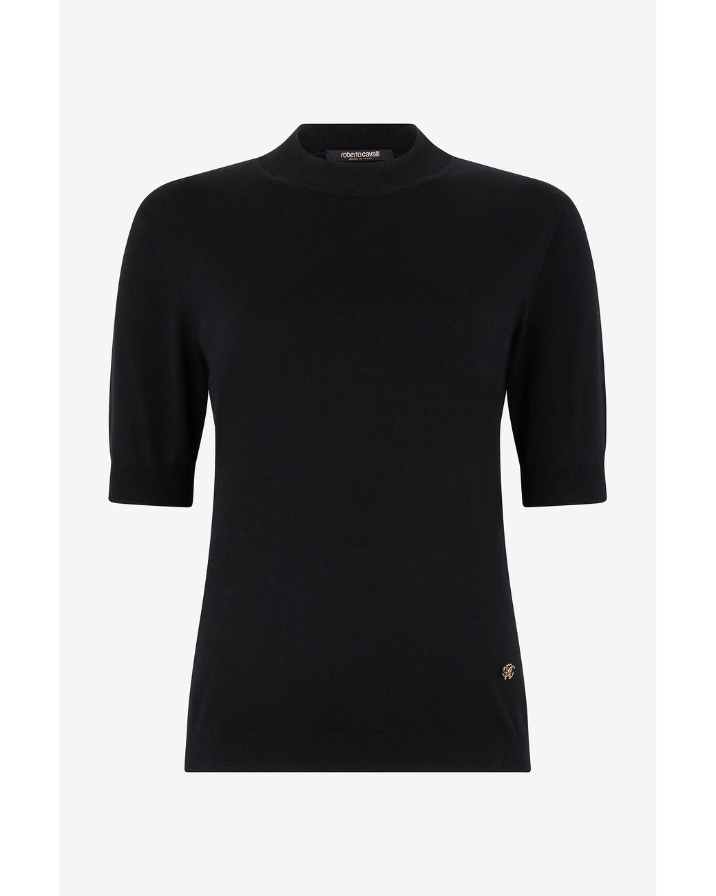 Roberto Cavalli Black Mock Neck Sweater With Monogram Rc