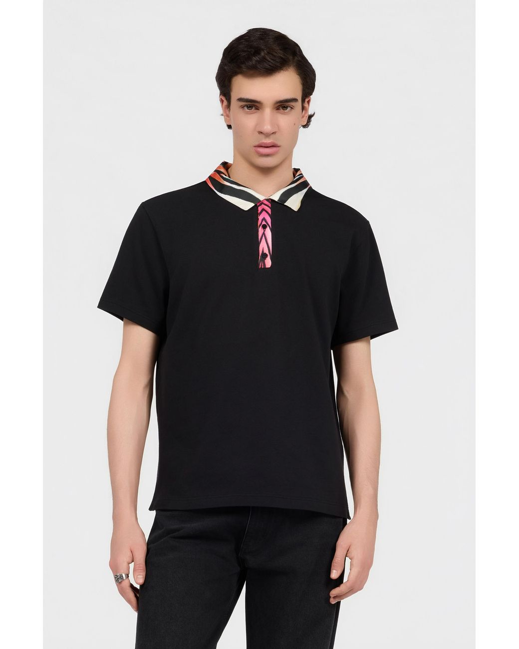 Roberto Cavalli Black Ray Of Paradise Print Polo for men