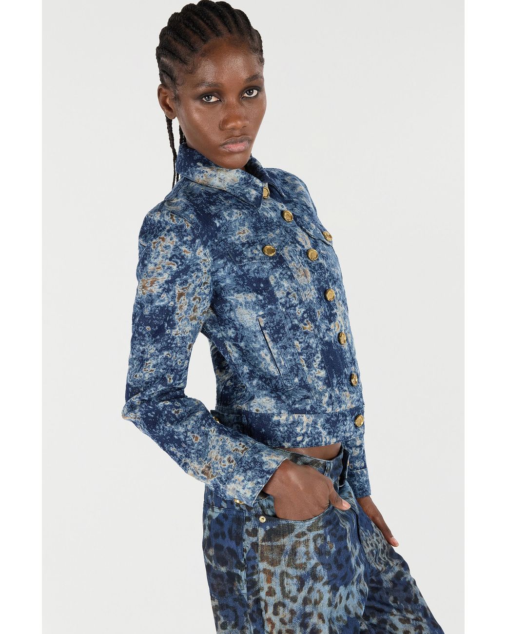 Roberto Cavalli Blue Jeans With Jaguar Skin Print
