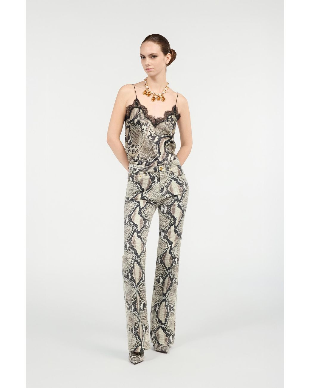 Roberto Cavalli White Rock Jeans With Python Print