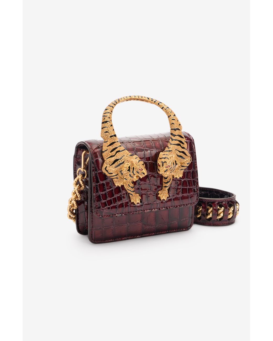 Roberto Cavalli Red Crocodile-Print Roar Bag
