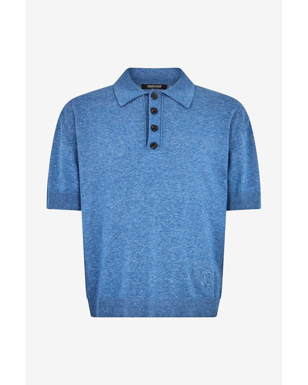 Roberto Cavalli Blue Knit Polo Shirt With Embroidered Logo for men